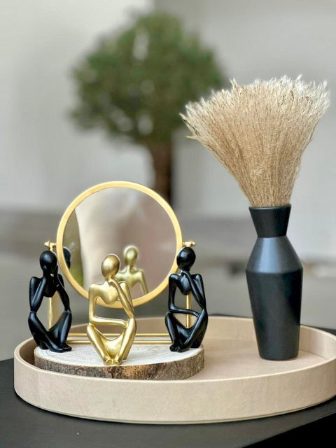 Decorative mirror and styling brush on a Shimmerz tray